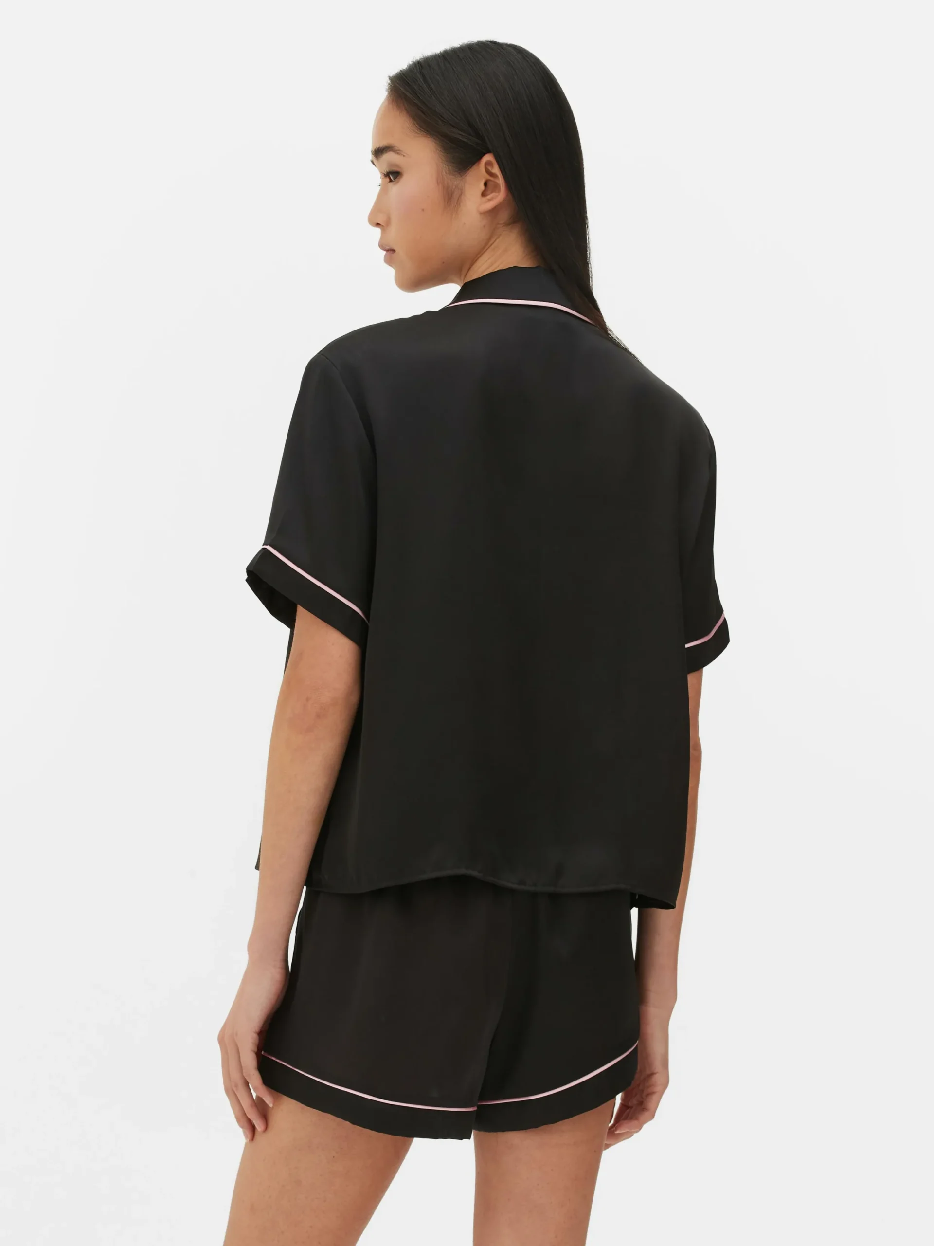 Schlafanzüge|Primark Satin-Schlafanzug Mit Nachthemd Und Shorts Schwarz
