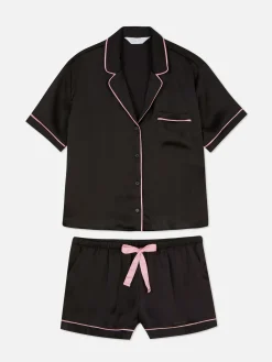 Schlafanzüge|Primark Satin-Schlafanzug Mit Nachthemd Und Shorts Schwarz