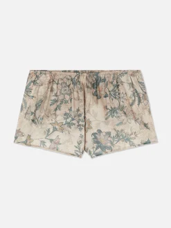 Schlafanzughosen|Primark Satin-Schlafanzugshorts Mit Blumenmuster Khakifarben