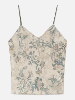 Schlafanzugoberteile|Primark Satin-Schlaftop Mit Blumenmuster Khakifarben