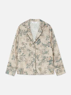 Schlafanzugoberteile|Primark Schlafanzughemd Aus Satin Mit Blumenmuster Khakifarben