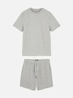 Schlafanzüge|Primark Schlafanzugshirt Mit Waffelstruktur Und Jerseyshorts Hellgrau