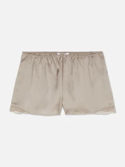 Schlafanzughosen|Primark Schlafanzug-Shorts Aus Satin Mit Spitzenbesatz Mokkafarben
