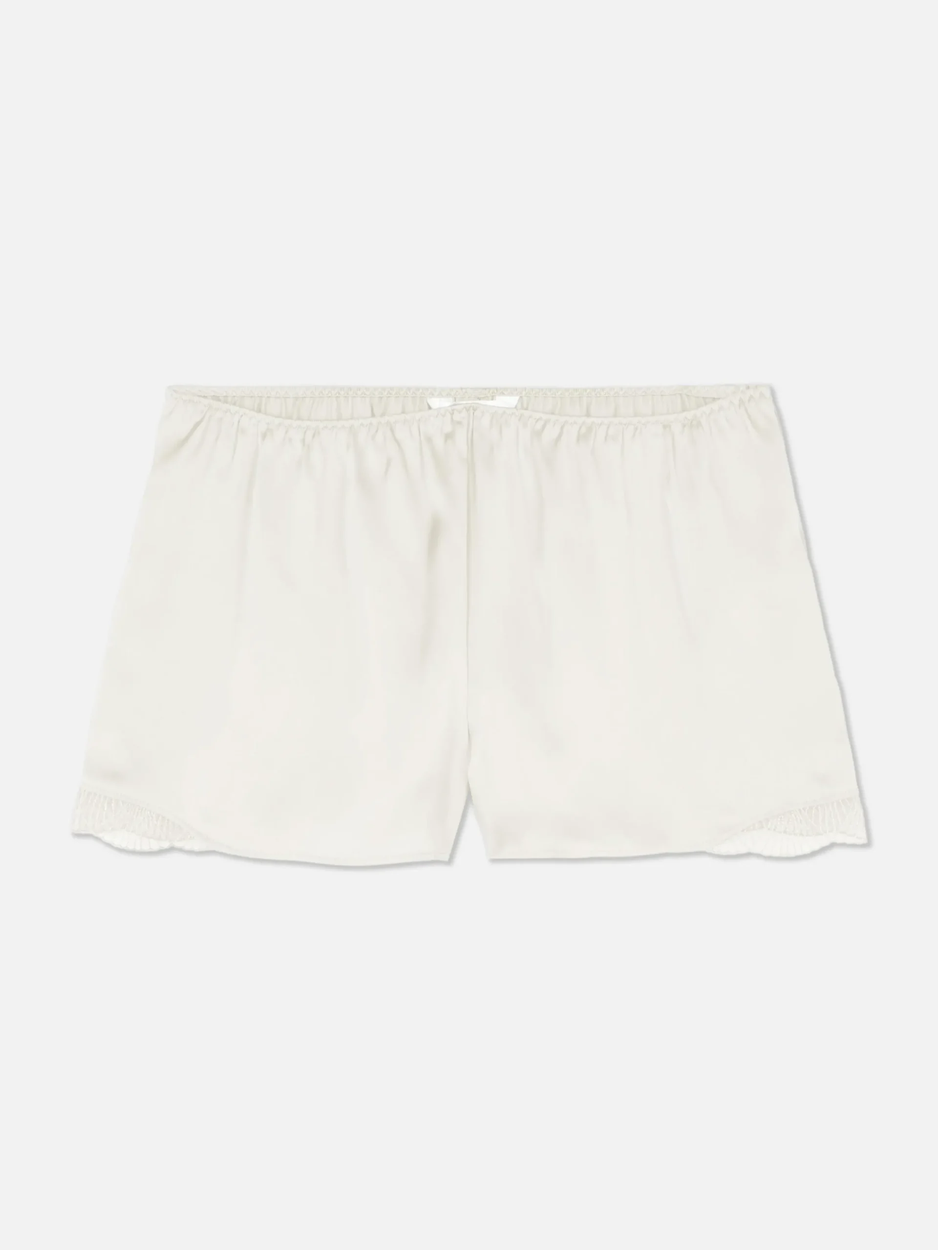 Schlafanzughosen|Primark Schlafanzug-Shorts Aus Satin Mit Spitzenbesatz Elfenbeinfarben