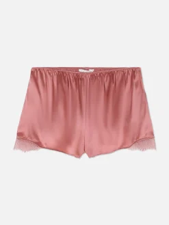 Schlafanzughosen|Primark Schlafanzugshorts Aus Seidengemisch Mit Spitzenbesatz Rosa