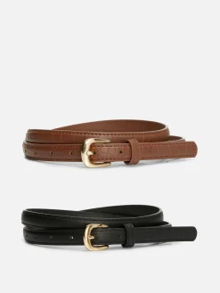 Gürtel|Primark Schmale Kunstledergürtel, 2er-Pack Braun