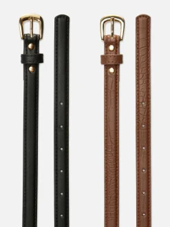 Gürtel|Primark Schmale Kunstledergürtel, 2er-Pack Braun
