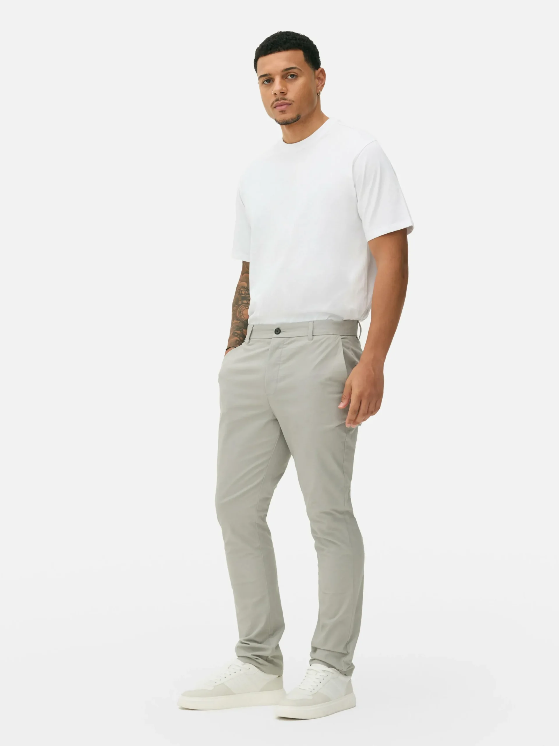 Hosen|Primark Schmale Stretch-Chinohose Hellgrau