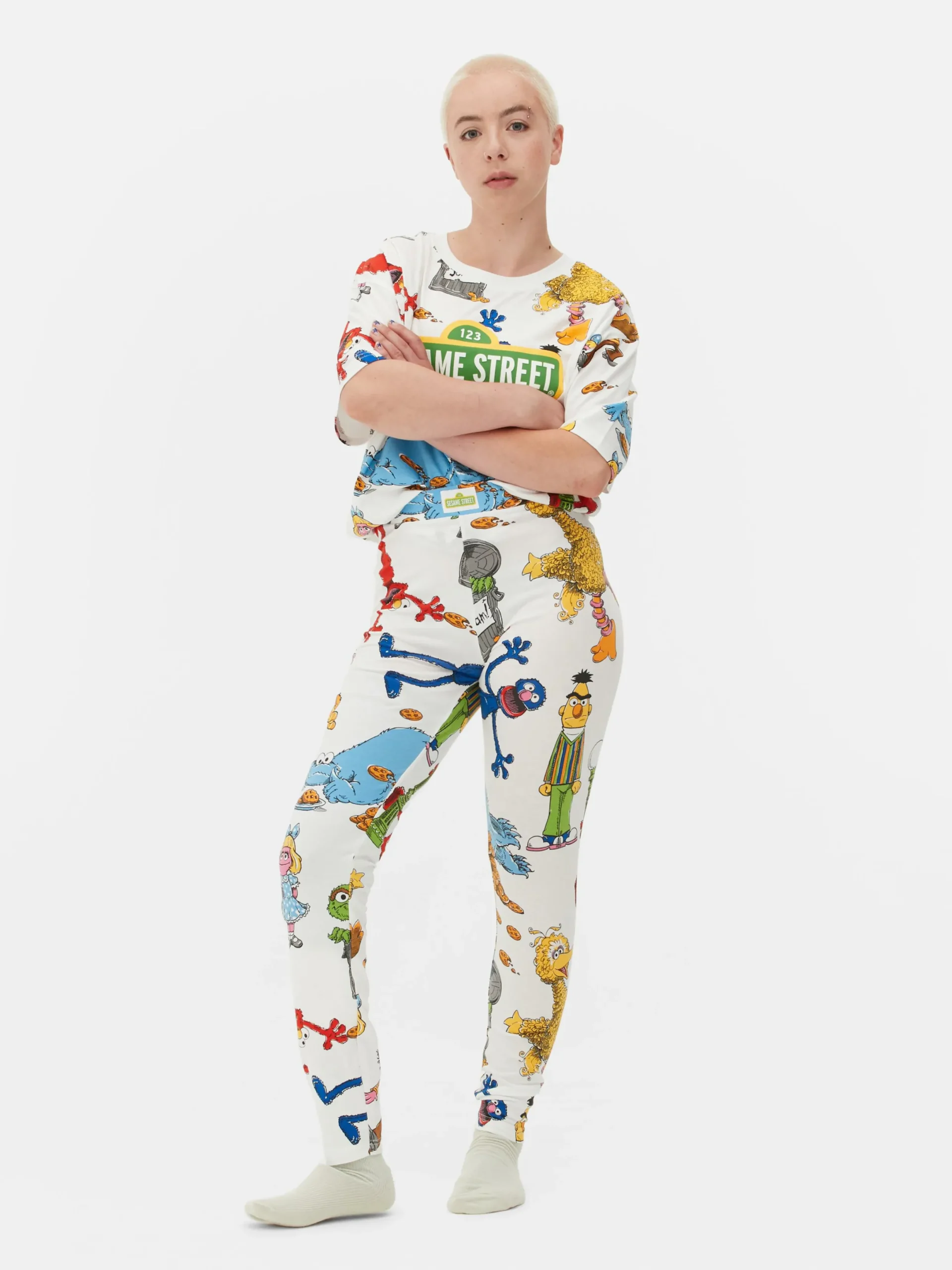 Schlafanzughosen|Primark „Sesamstraße“ Schlafanzugleggings Weiß