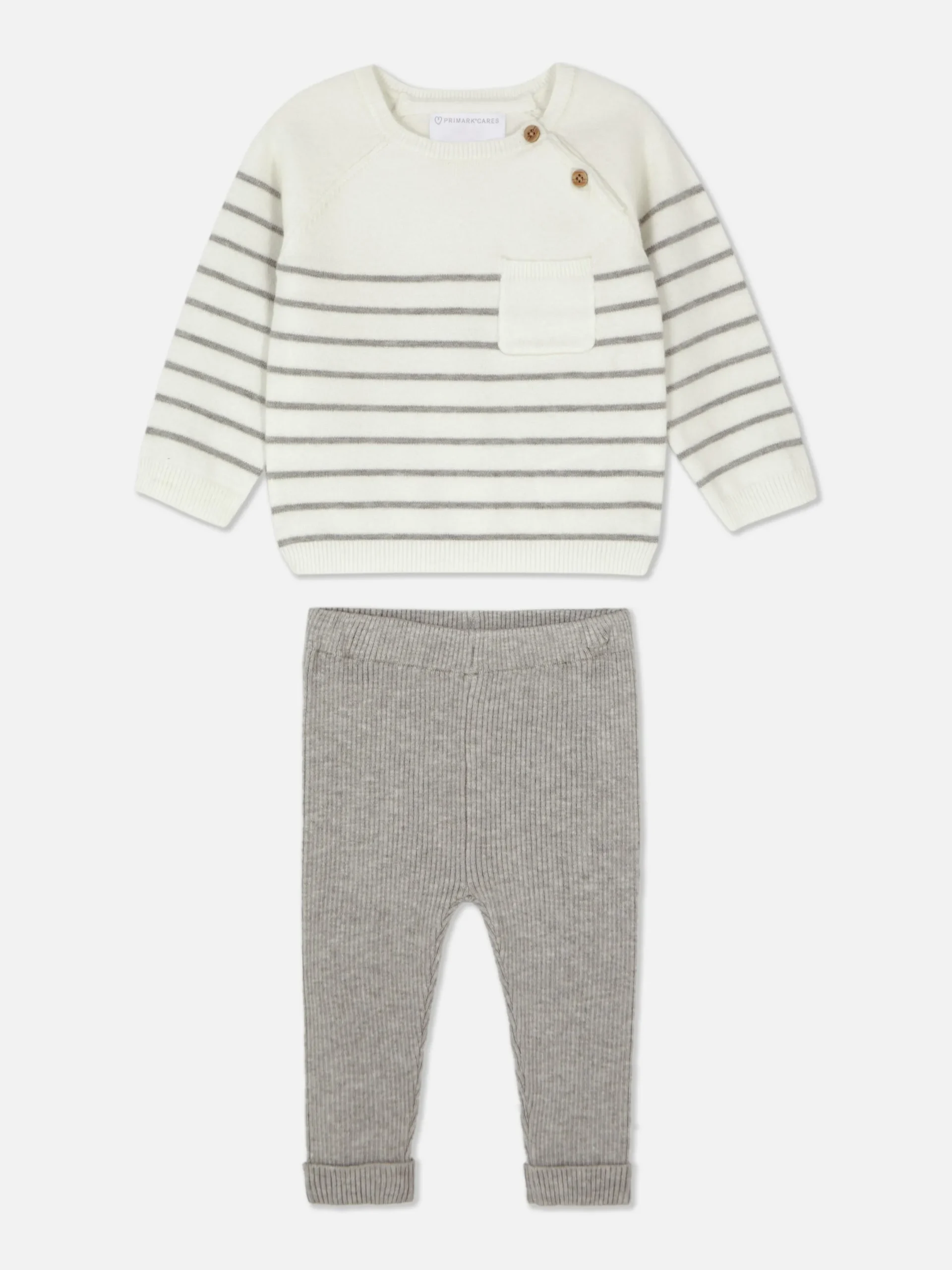 Sets Und Outfits|Primark Set Aus Gestreiftem Strickpullover Und Leggings Grau meliert