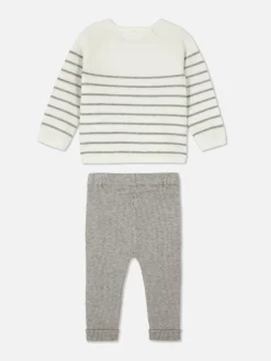 Sets Und Outfits|Primark Set Aus Gestreiftem Strickpullover Und Leggings Grau meliert