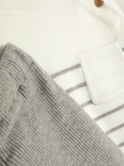 Sets Und Outfits|Primark Set Aus Gestreiftem Strickpullover Und Leggings Grau meliert