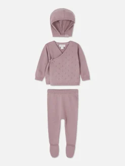 Sets Und Outfits|Primark Set Aus Strick-Cardigan, Leggings Und Kappe Auberginefarben