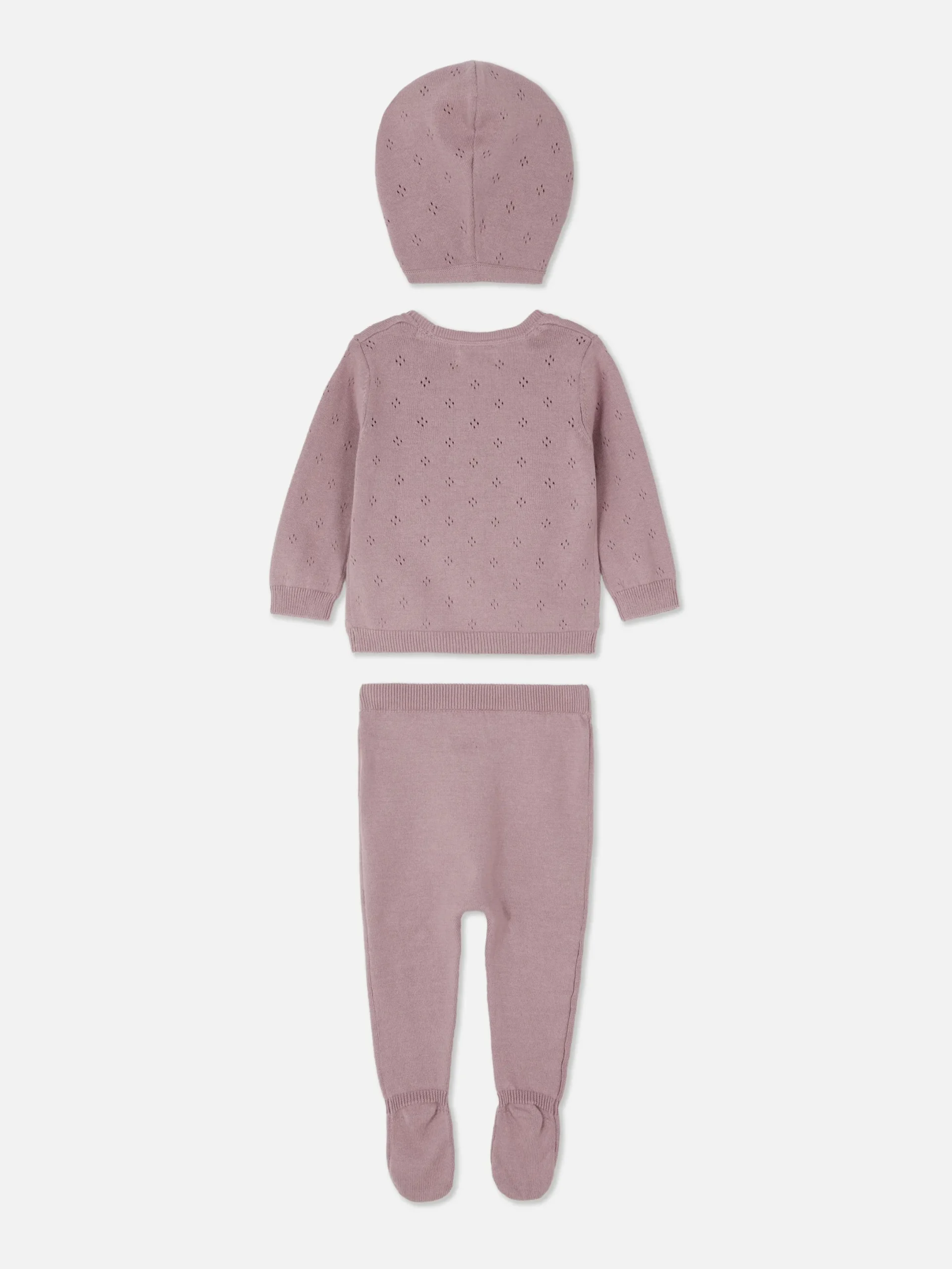 Sets Und Outfits|Primark Set Aus Strick-Cardigan, Leggings Und Kappe Auberginefarben