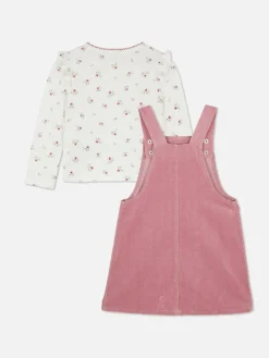 Sets Und Outfits|Primark Set Aus T-Shirt Mit Blumenmuster Und Trägerkleid Aus Cord Rosa