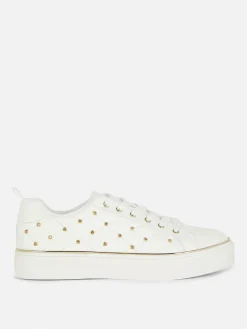 Sneakers|Primark Sneaker Mit Strassnieten Und Dicker Sohle Weiß