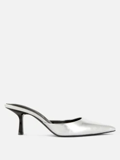 Gothic-Kleidung|Heels|Primark Spitze Mules Mit Absatz Silber