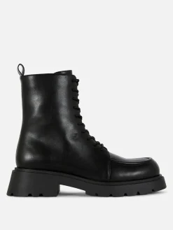 Stiefel|Primark Stiefeletten Mit Apron Toe Und Schnürung Schwarz