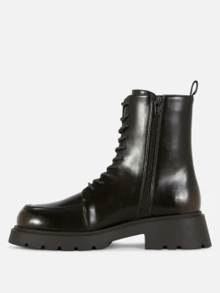 Stiefel|Primark Stiefeletten Mit Apron Toe Und Schnürung Schokoladenbraun