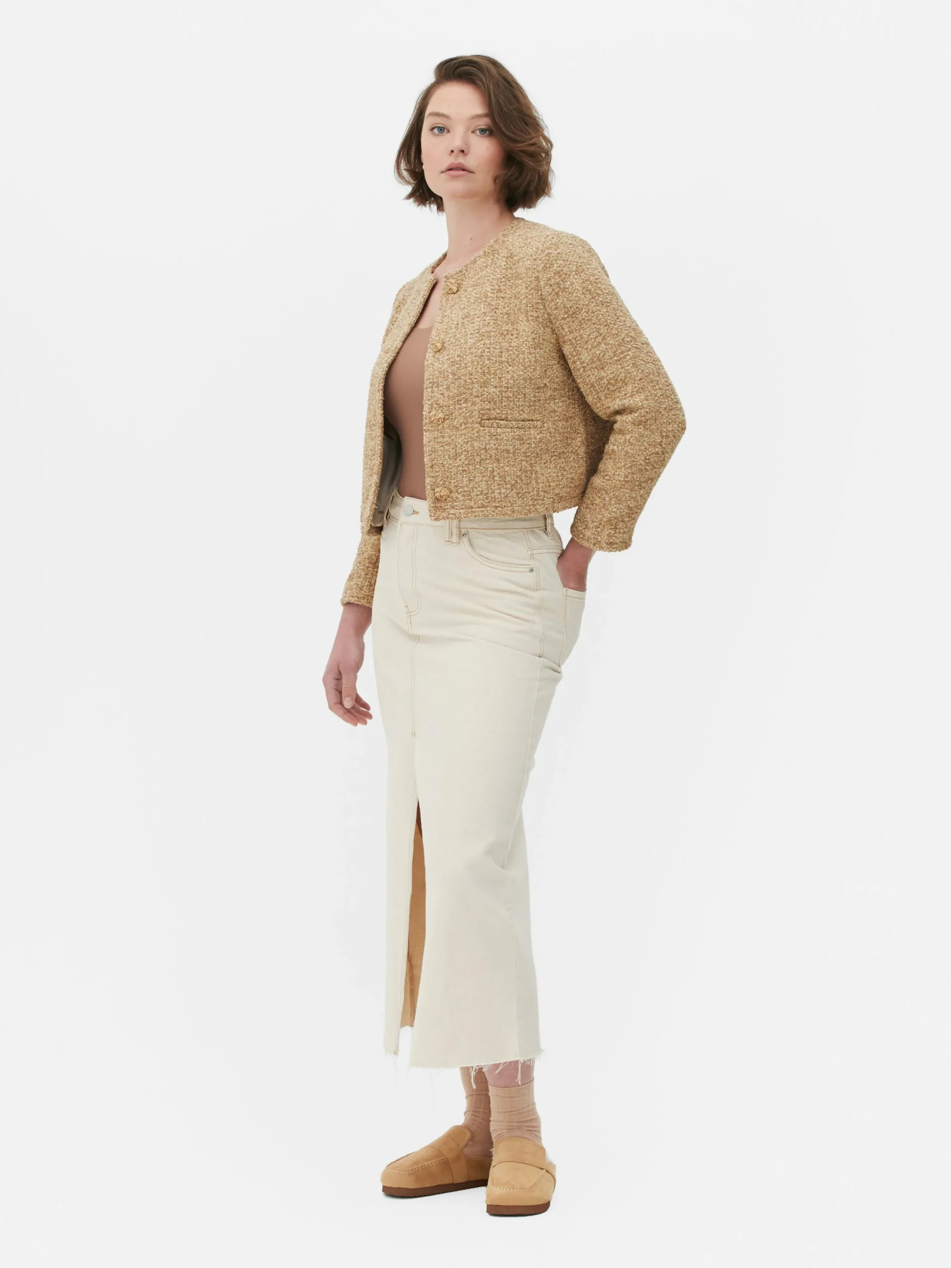Jacken Und Mäntel|Primark „Stitch“ Bouclé-Jacke Beige