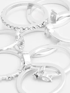 Schmuck|Primark Strassringe Mit Initiale, 8er-Pack Weiß