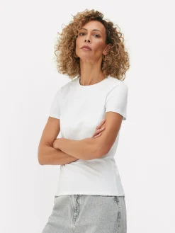 Tops Und T-Shirts|Primark Stretch-T-Shirt Mit Rundhalsausschnitt Weiß