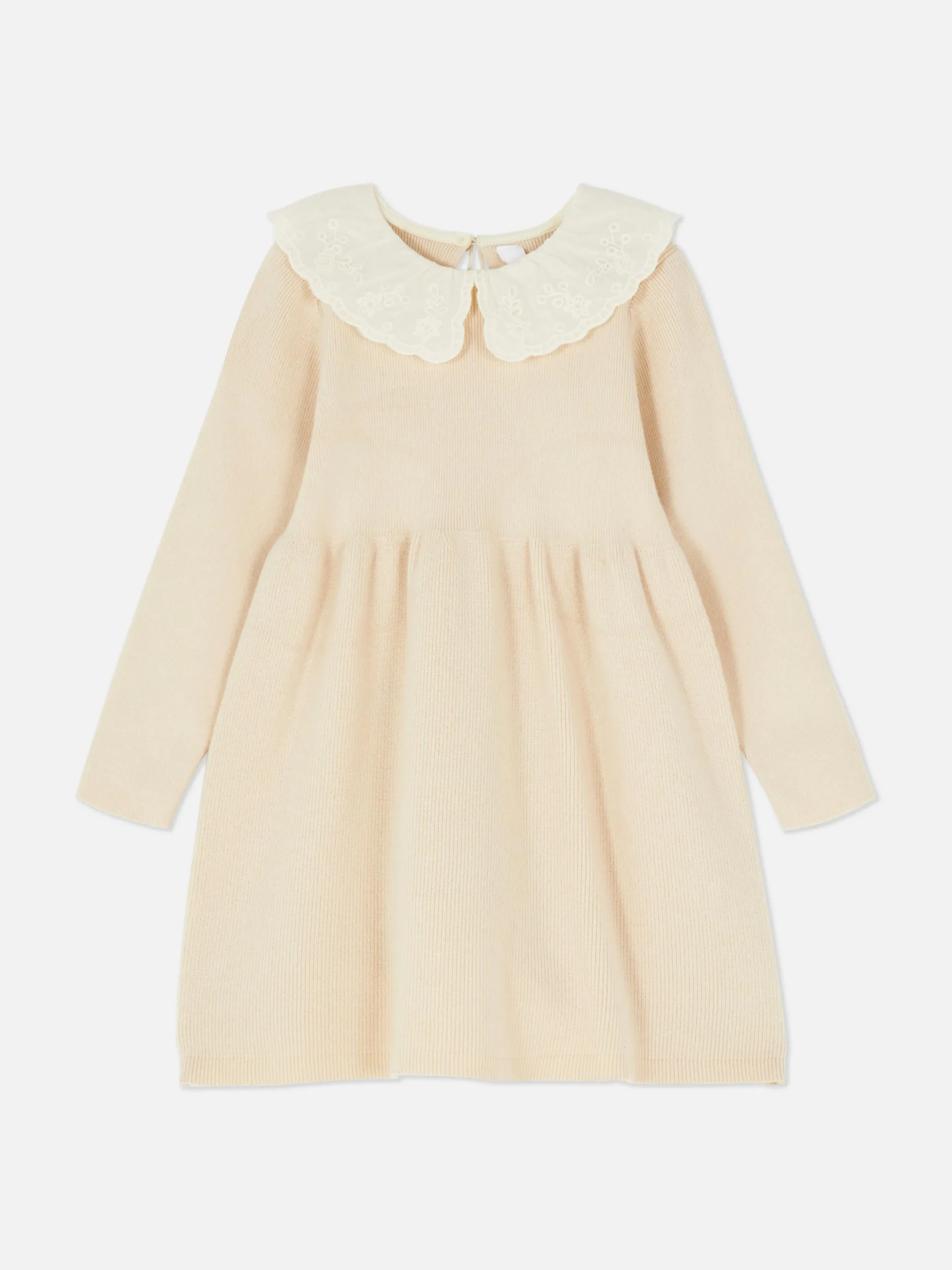 Kleider|Primark Strickkleid Mit Besticktem Kragen Beige
