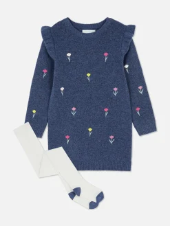 Kleider|Primark Strickkleid Mit Blumenstickerei Blau