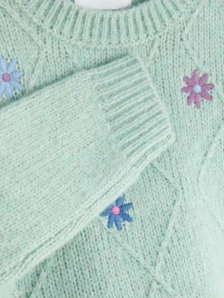 Pullover Und Cardigans|Primark Strickpullover Mit Blumenstickerei Grün