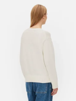 Pullover Und Cardigans|Primark Strickpullover Mit Rundhalsausschnitt Elfenbeinfarben