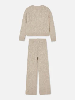 Pullover Und Cardigans|Sets Und Outfits|Primark Strickpullover Mit Zopfmuster Und Leggings Im Set Beige