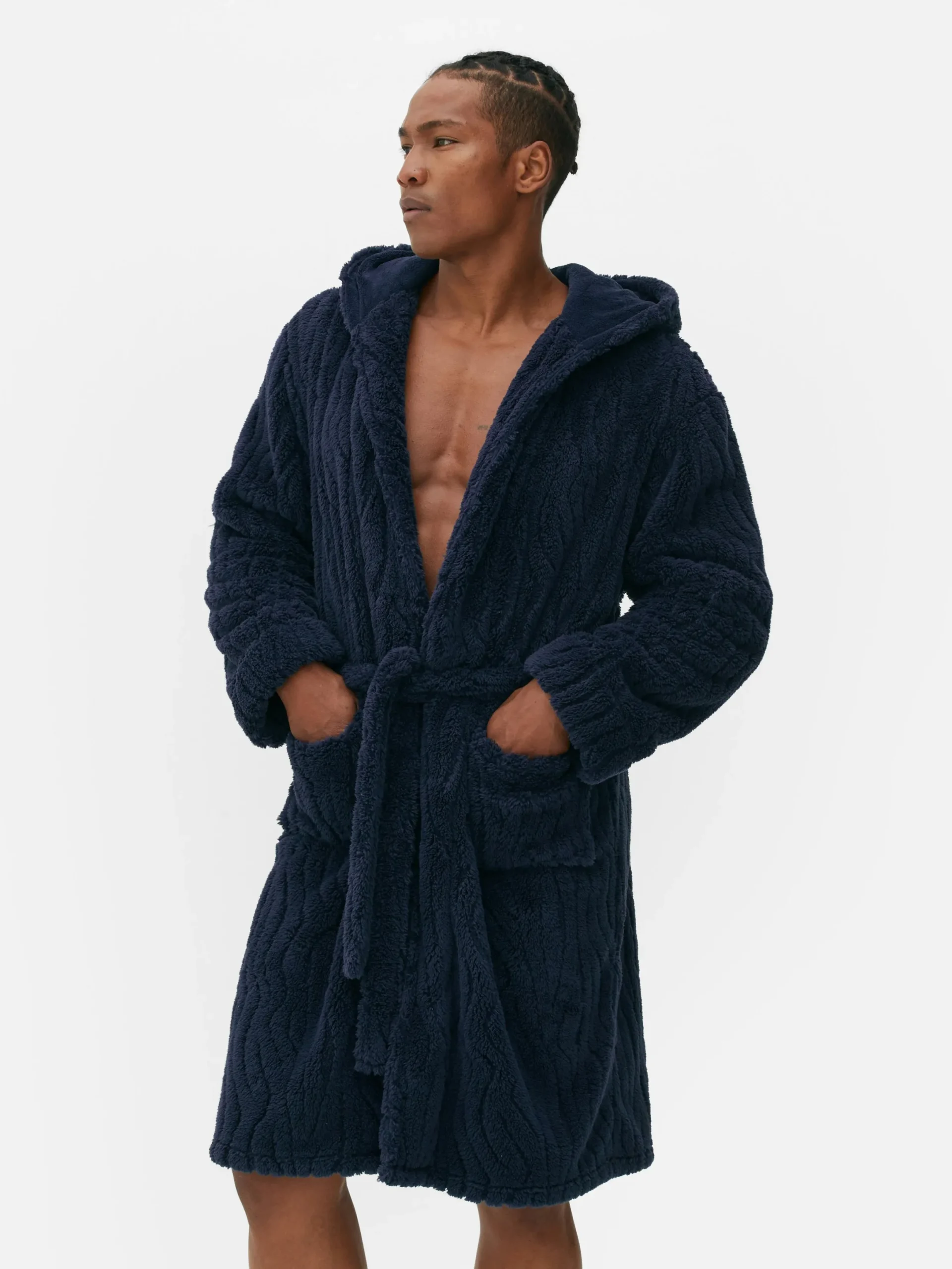 Schlafanzüge|Primark Strukturierter Fleece-Bademantel Marineblau
