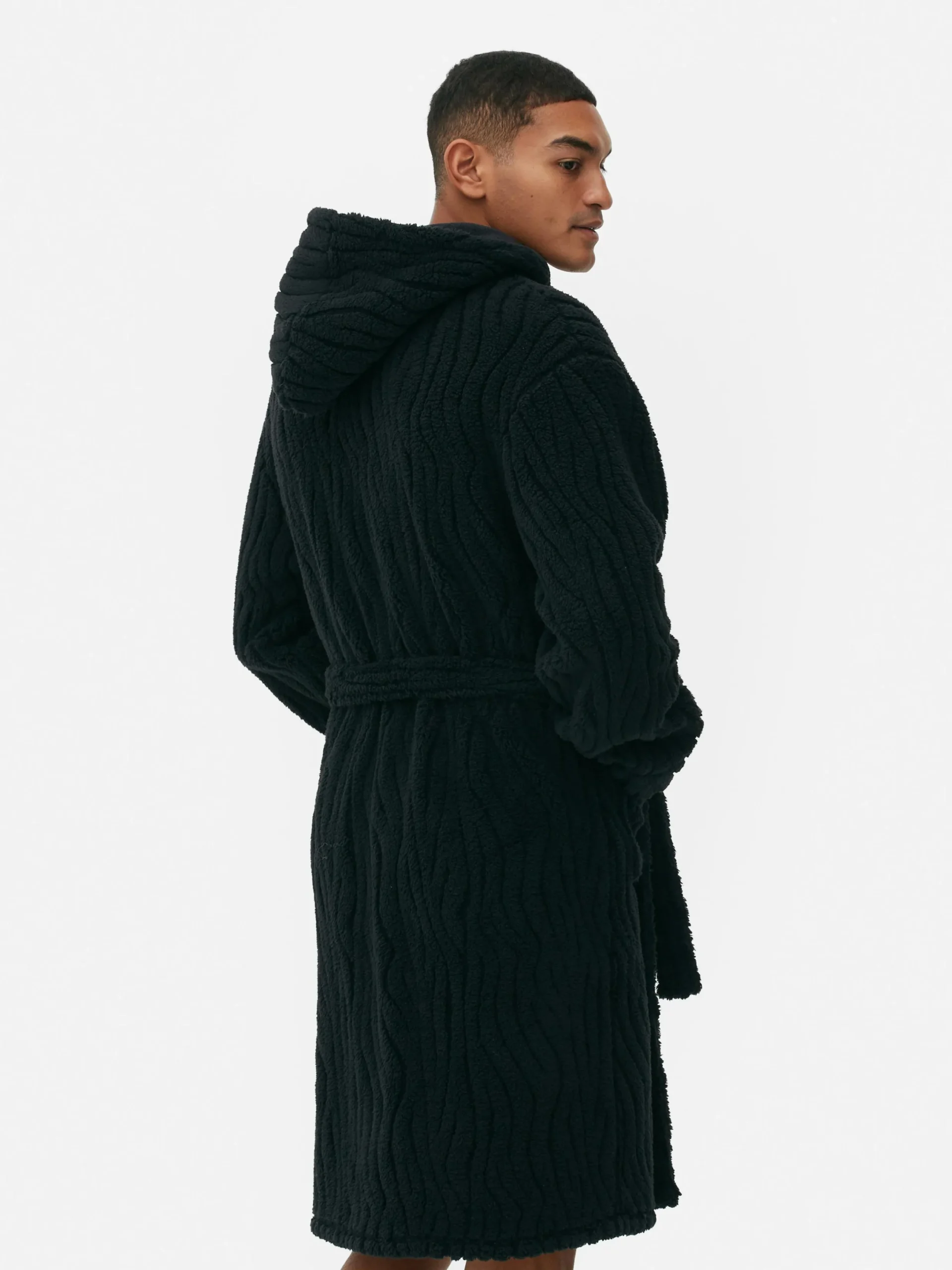 Schlafanzüge|Primark Strukturierter Fleece-Bademantel Schwarz