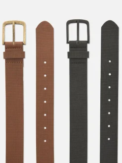 Gürtel|Primark Strukturierter Kunstledergürtel, 2er-Pack Schwarz