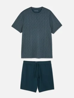 Schlafanzüge|Primark Strukturierter, Kurzer Schlafanzug Blau