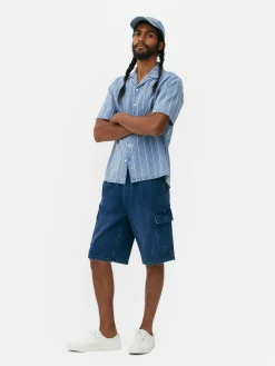 Hemden|Primark Strukturiertes Kurzärmeliges Hemd Mit Streifen Blau