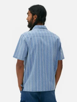 Hemden|Primark Strukturiertes Kurzärmeliges Hemd Mit Streifen Blau