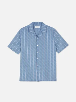 Hemden|Primark Strukturiertes Kurzärmeliges Hemd Mit Streifen Blau