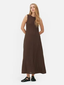 Kleider|Primark Strukturiertes, ärmelloses Maxikleid Mit Streifen Braun