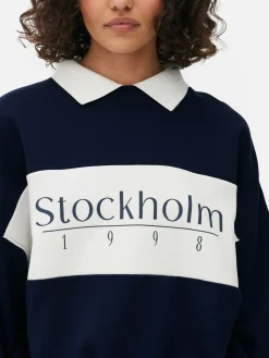 Hoodies Und Sweatshirts|Primark Sweatshirt Mit Kragen Und Grafik Marineblau