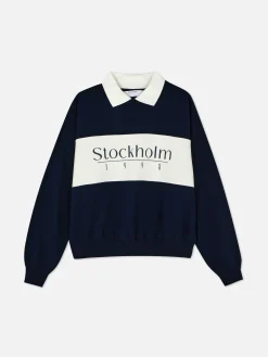 Hoodies Und Sweatshirts|Primark Sweatshirt Mit Kragen Und Grafik Marineblau