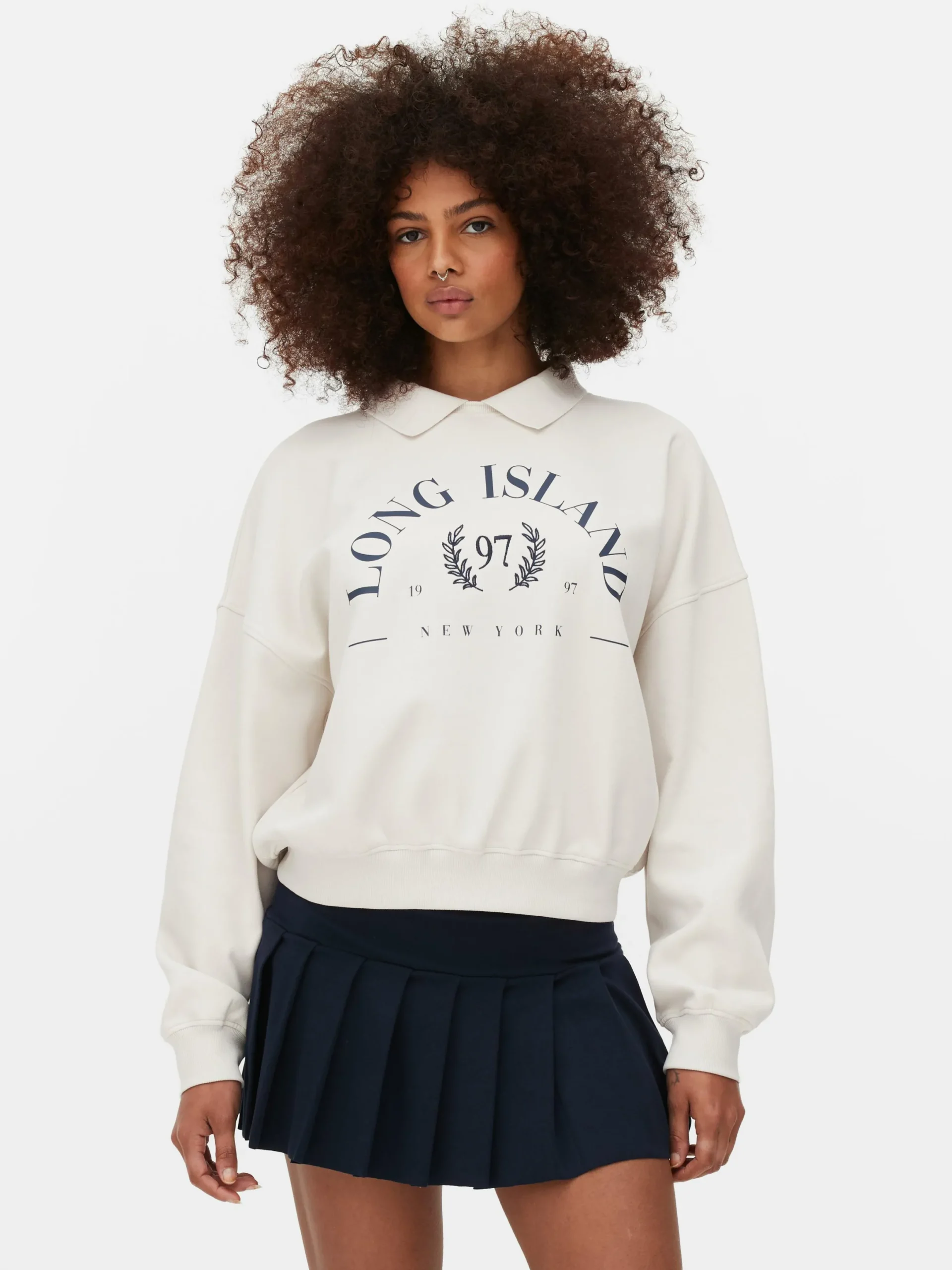 Hoodies Und Sweatshirts|Primark Sweatshirt Mit Kragen Und Grafik Cremefarben