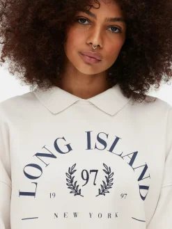 Hoodies Und Sweatshirts|Primark Sweatshirt Mit Kragen Und Grafik Cremefarben
