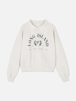 Hoodies Und Sweatshirts|Primark Sweatshirt Mit Kragen Und Grafik Cremefarben