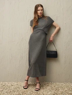 Kleider|Primark „The Edit“ Jersey-Midikleid Mit Twistdetail Grau meliert