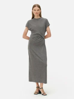 Kleider|Primark „The Edit“ Jersey-Midikleid Mit Twistdetail Grau meliert
