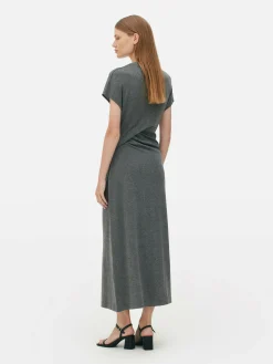 Kleider|Primark „The Edit“ Jersey-Midikleid Mit Twistdetail Grau meliert