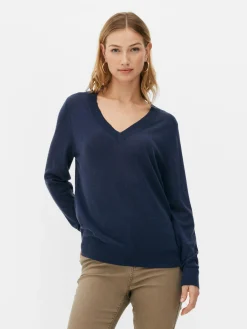 Pullover Und Cardigans|Primark „The Edit“ Strickpullover Mit V-Ausschnitt Marineblau