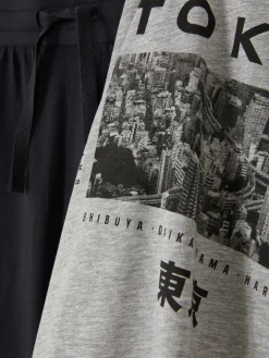 Schlafanzüge|Primark „Tokyo“ Schlafanzug Mit T-Shirt Und Shorts Grau meliert