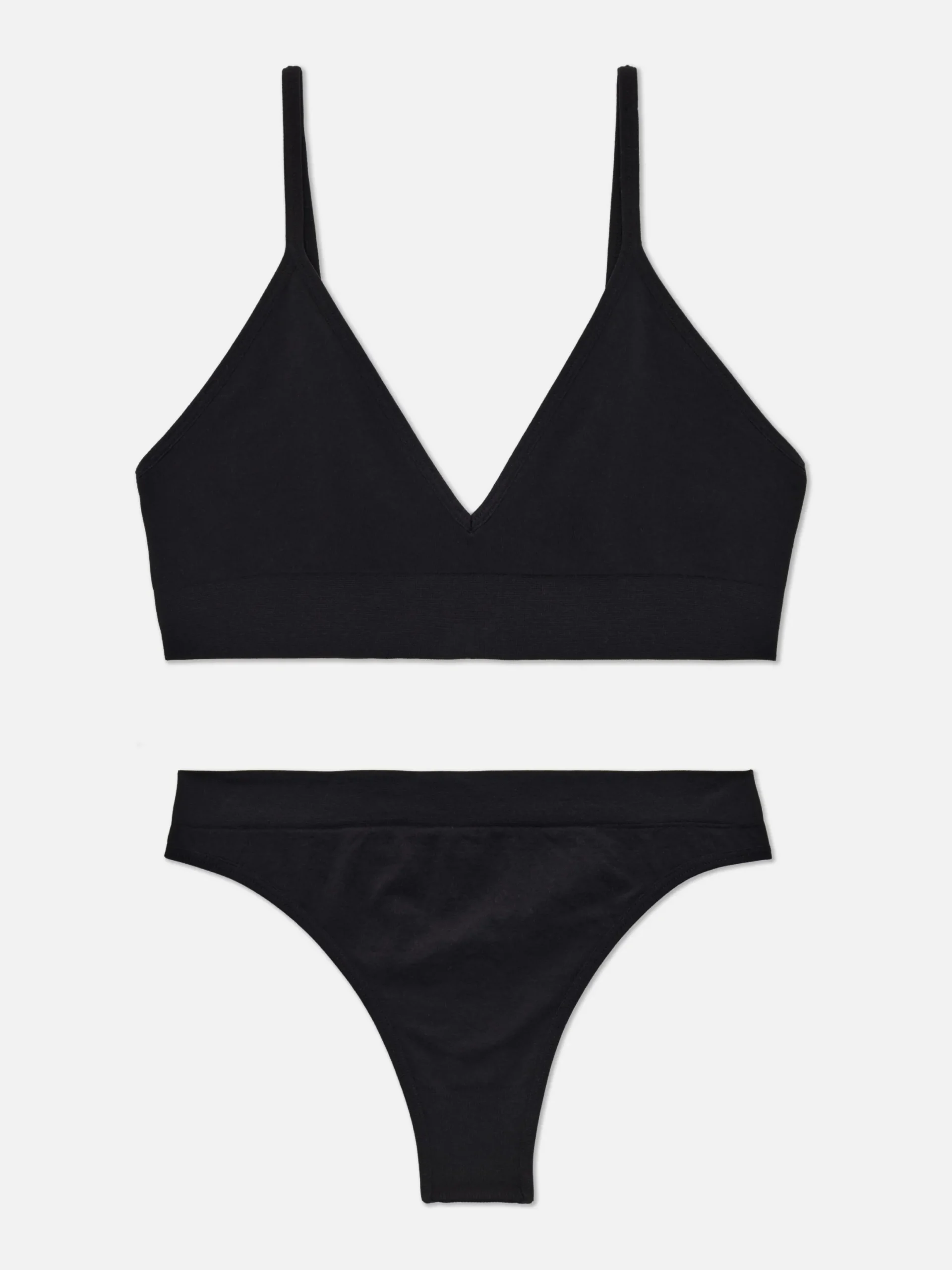 Dessous-Sets|Primark Triangel-Bralette-BH Und Tanga Im Nahtlosen Set Schwarz